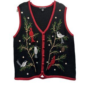 Designers Original VTG Knit Vest Size Large Button Up Cardinals Red‎ Black Thick